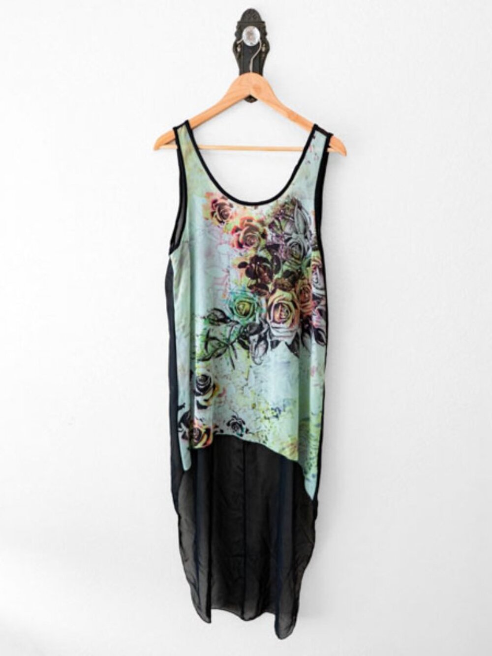 Carpe Diem Hi Low Semi Sheer Floral Rhinestone Studded Tank Top Boho M - Picture 1 of 13